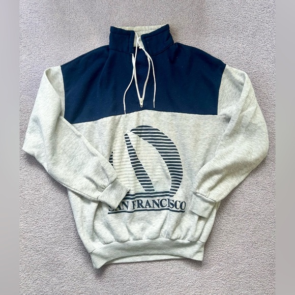 JACQE Jackets & Blazers - San Francisco Nautical Men's Zip-Up Sweater - Navy and Gray